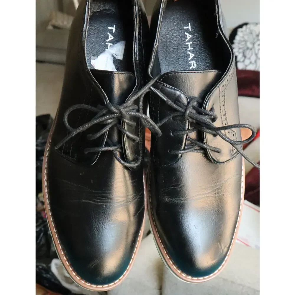 Tahari Black Leather Sneaker Dress Shoe Oxfords Lace Up Mens 10 Work Casual